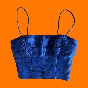 90's vintage blue glittery cropped corset lace up tank top Size 5/6 steppin' out